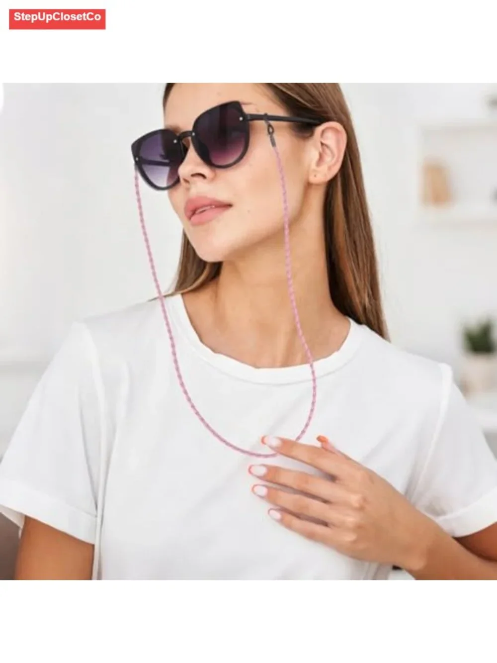 Braided PU Leather Eyeglass Chain Strap with Silicone Loops for Sunglasses